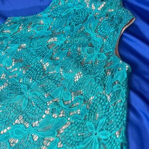 love, Fire Teal Lace Mini Dress